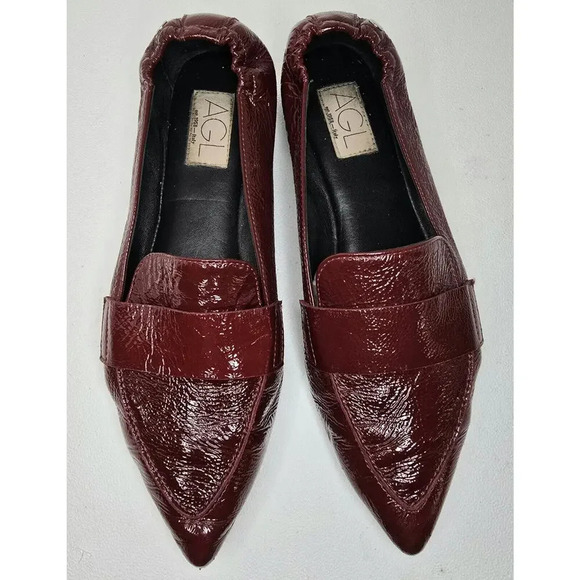 AGL ITALY Micro Pointed Toe Loafers Shoes Flats Patent Leather Dark Red EU 40.5 - Picture 2 of 11